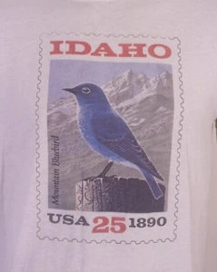 vintage 80s single stitch Soft Thin USPS Stamp T-Shirt Idaho Mountain Bluebird L - Picture 1 of 5