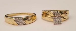 1.50 Ct Simulated Diamond His Her Wedding Band Ring Set Gift Yellow Gold plated - Picture 1 of 5