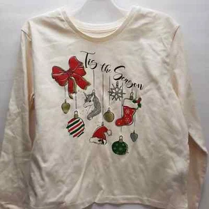 Size Large Girls Tis the Season Holiday Time Off White Color Long Sleeve Shirt - Picture 1 of 3