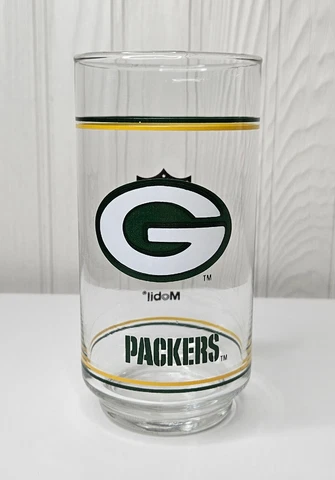 Vtg Green Bay Packers Mobil Gas 16 Oz Drinking Glass NFL Football Promo Tumbler Cover