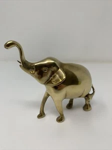 FIGURA ELEFANTE VINTAGE TRONCO RIALZATO ZANNE OTTONE LUCIDO BELLO!! - Foto 1 di 12