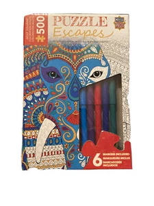 MasterPieces Puzzle Escapes Elephant 500 Piece Jigsaw Coloring Puzzle 14x19” - Picture 1 of 3