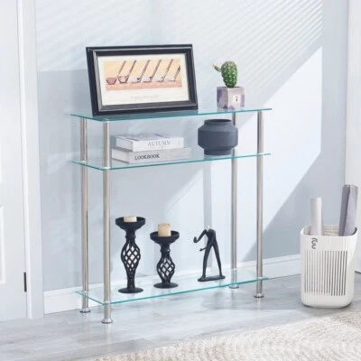 Narrow Clear Glass Console Table Entryway Hallway Living Room w/ Storage Shelf - Image 1 of 4