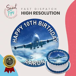 FLUGZEUG - FLUGZEUG RUND ESSBAR GEBURTSTAG TORTENAUFLEGER DEKO PERSONALISIERT - Bild 1 von 1