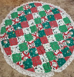 Handmade Patchwork disney Mickey Mouse Tree Skirt Lace Trim - Picture 1 of 3