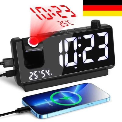Digital Projektionsuhr Projektionswecker Wecker mit Temperatur Luftfeuchtigkeit - Bild 1 von 4