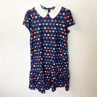 NWT ModCloth School Days Short Sleeve Collared Dress Navy with Rainbow Hearts M - Image 1 of 4