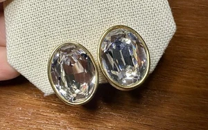 Pendientes Clip Vintage Diseñador Monet Años 80 GRANDES Vidrio Facetado Ovalado Tono Dorado - Imagen 1 de 5