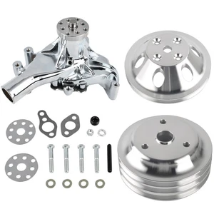Chrome Long Water Pump & 1 / 3Groove Crankshaft Pulley Kit for SBC Chevy 350 400 - Picture 1 of 10