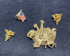 Lot 4 Vintage Gold Tone Noah's Ark American Flag Angel Brooch Pin - Picture 1 of 2