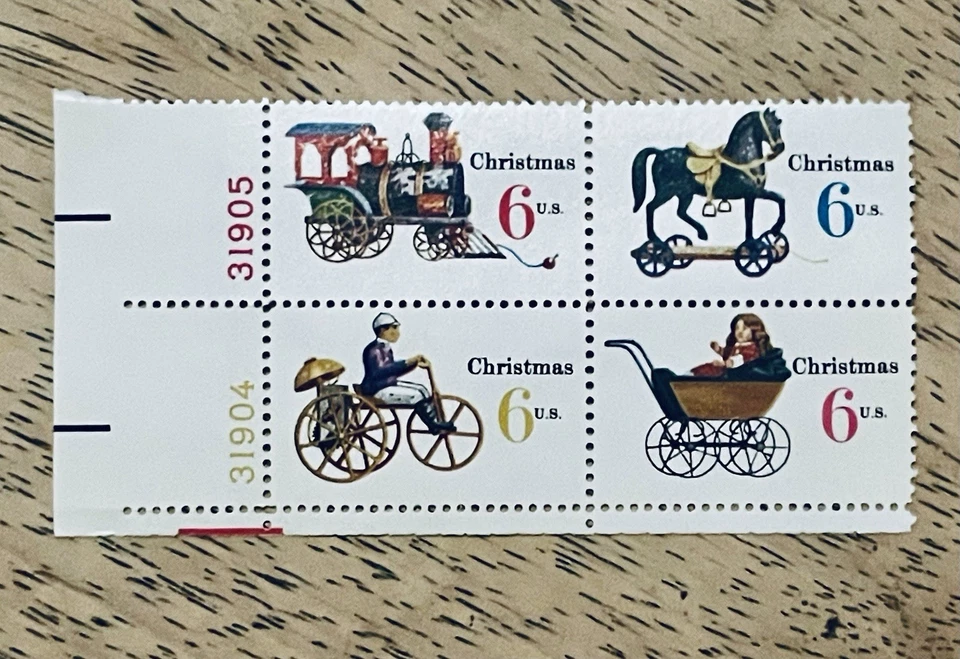 Sellos de Estados Unidos 1415-18 Juguetes de Navidad 6 centavos como nuevos NH OG 1970 Bloque de 4 Foto 1 de 1