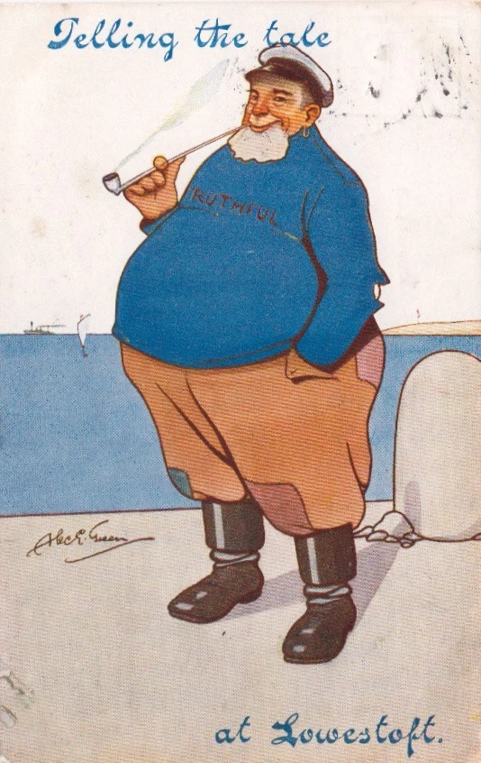 printed comic  lowestoft postcard, fat fisherman ! posted 1912 - Image 1 of 1
