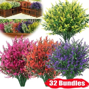 32 Bundles Artificial Flowers UV Resistant Fake Plants Outdoor Home Garden Decor - Picture 1 of 13