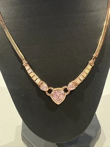 "Collar de oro rosa sobre plata esterlina ópalo y circonita rosa cadena de 20"" 34 g" - Imagen 1 de 8