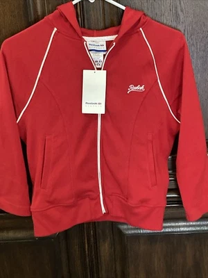 Chaqueta Reebok Activewear Para Mujer Talla Pequeña Roja Con Capucha Manga 3/4 Cremallera Frontal NUEVA Foto 1 de 4