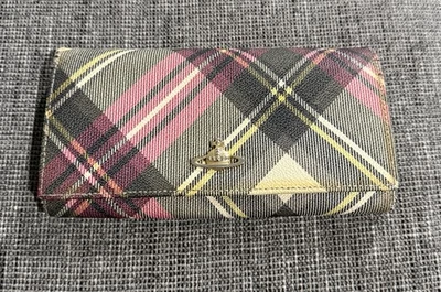 Cartera Vivienne Westwood Auténtica Larga Cuadros Tartán con Orbe Dorado Foto 1 de 4