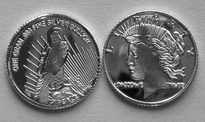 (50) 1 GRAM .999 PURE SILVER ROUND PEACE DOLLAR DESIGN b5 - Picture 1 of 1