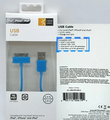 Lote de 2 cables X-2 Case Logic iPad iPhone iPod USB carga sincronización cable 3,5 pies azul Foto 1 de 4
