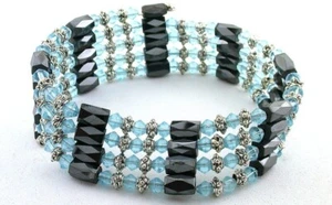 36 Inch Aqua Blue Crystal Hematite Magnetic Wrap Bracelet Necklace M36IBN17 - Picture 1 of 2