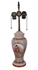 Vintage Porcelain Transferware Ginger Jar Mantel Urn 2 Light Table Lamp 21" - Picture 1 of 12