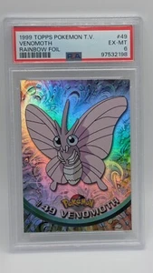 1999 Topps Pokémon T.V. #49 Venomoth Rainbow Foil Blue Logo PSA 6! - Picture 1 of 2