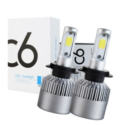 KIT COPPIA FARI BIANCO FREDDO H4 36W 3800LM 6000K AUTO MOTO LAMPADE C6 LAMPADINE - Immagine 1 di 4
