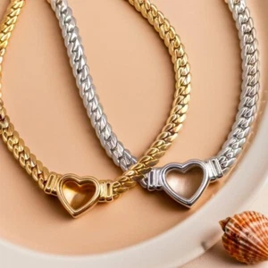 Heart Pendant Cuban Chain, Meaningful Jewellery for Special Occasion, Cute Gift - Picture 1 of 6