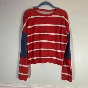 Self E Sweater Red Striped Patch Academia Knit Size M Junior's Preppy Cozy - Picture 1 of 6