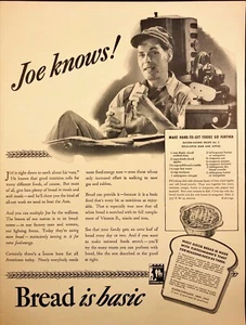 1943 Fleischmann Brot ist Grundration Erleichterung Rezept WWII Vintage Print Ad - Bild 1 von 6