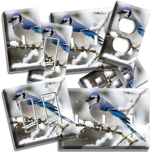 BLUE JAY BIRD ON THE TREE WINTER SNOW LIGHT SWITCH OUTLET WALL PLATES ROOM DECOR - Picture 1 of 33