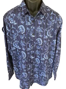 Brandini Men's XL Button Up Long Sleeve Shirt Blue Light Blue Flowers - Picture 1 of 9