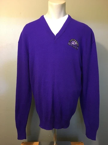 Vtg 90s Colorado Rockies Purple Knit V-Neck Sweater Mens L Retro MLB Baseball Cover