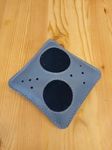 Steel Blue Faux Leather Pin Cushion. Vinyl. Vegan Friendly. Navy Velvet Fabric - Picture 1 of 3