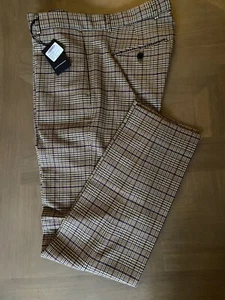 $169 Nuevo con etiquetas Club Monaco Vestido Pantalones Planos a Cuadros Frontal Talla 31x31 Marrón - Imagen 1 de 9