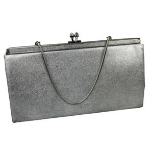Vintage 70s Ande Cocktail Bag Clutch Purse Silver Metallic Evening Short Strap - Picture 1 of 11
