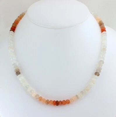 Collana Multi Pietra Luna Multicolore Rondelle 925 Argento Chiusura 49 Cm - Immagine 1 di 4