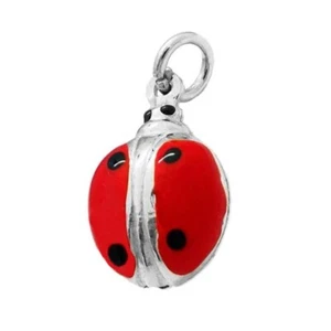 Ciondolo coccinella amuleto portafortuna argento 925 smalto modello piccolo 1 cm - Foto 1 di 4