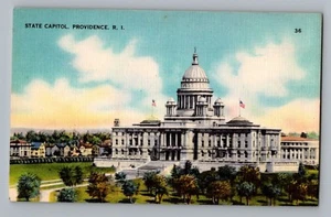 Providence Rhode Island RI State Capital Building View Linen Postcard 1930-45 - Picture 1 of 2