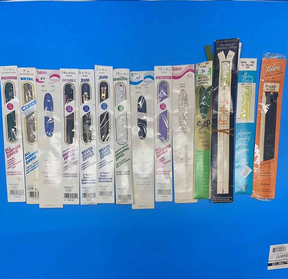 Vintage set of new 14 zippers: all-purpose, jeans, invisible, polyester - Image 1 of 4