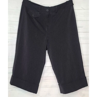 Larry Levine 10 Bermudas Vestido Pantalones Cortos Negro Rayas Puños Negocios Carrera Largo Foto 1 de 4