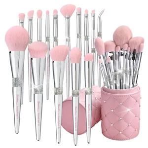 Set 15 brochas maquillaje rosa suave + soporte. Elegantes, etiquetadas. - Picture 1 of 12