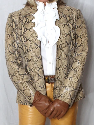 Womens Leather Jacket Brown S Real Snake Animal Print Vintage 90s Mob Wife Rare - Image 1 of 4