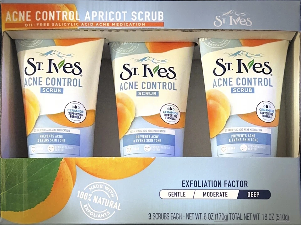 St Ives Acne Control Face Scrub Apricot 100% Natural Exfoliants 6 oz (pack of 3) - Image 1 of 1