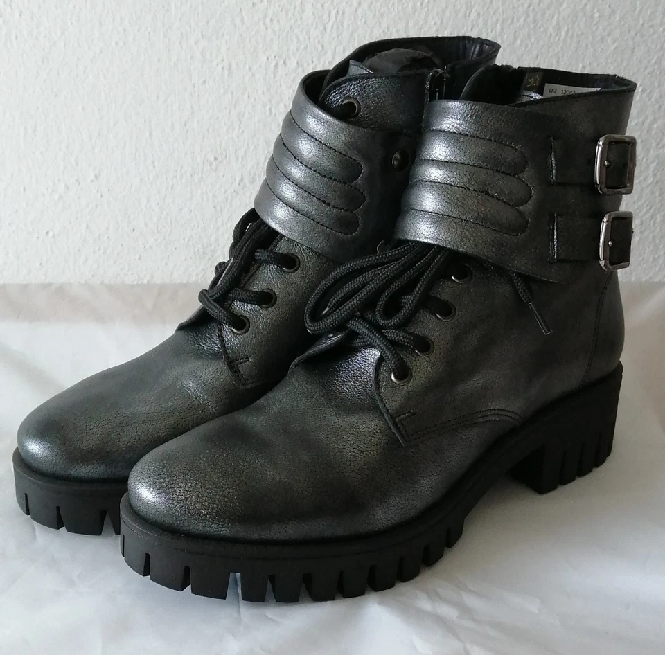 ALBA MODA Damen Schuh Stiefelette Boots Leder stahlgrau Größe 39 NEU