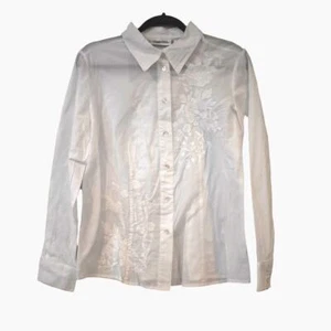 Chadwick's Vintage Button-Down weißes Hemd Vögel Blumenstickerei Größe 14 - Bild 1 von 7