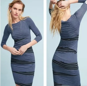 Neu mit Etikett Anthropologie Bailey 44 Beryll Bandage Kleid XL blau gestreift Jersey Lagenlook - Bild 1 von 16