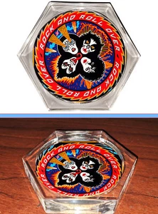 KISS Music Group Rock and Roll Over Hexagon Acrylic Coaster, Real Cork Backing - Picture 1 of 4