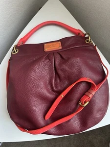 Authentic Marc by Marc Jacobs Burgundy and Neon Pink Leather Hillier Hobo Bag - Picture 1 of 13
