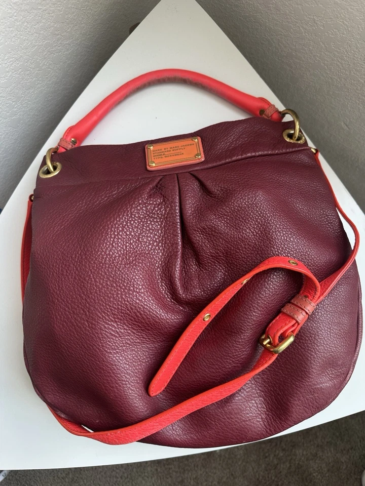 Authentic Marc by Marc Jacobs Burgundy and Neon Pink Leather Hillier Hobo Bag - Image 1 of 4