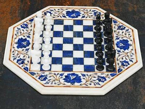 18" Marble Chess Table Top Inlay With Pieces - Picture 1 of 4